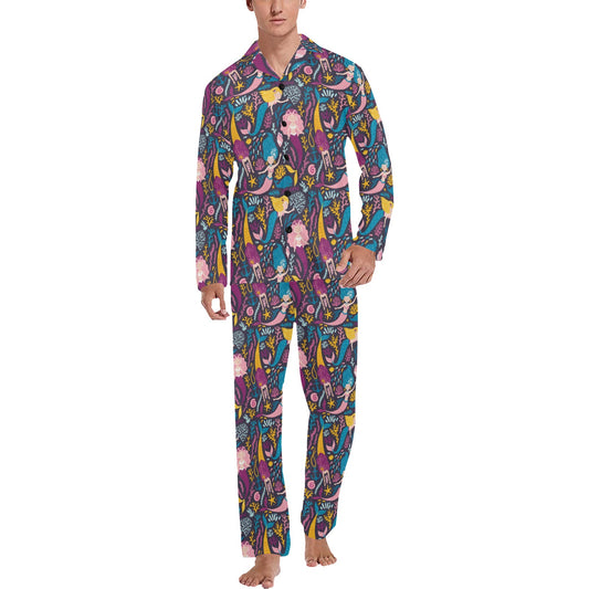 Mermaid Pattern Print Design 08 Men's Long Pajama Set