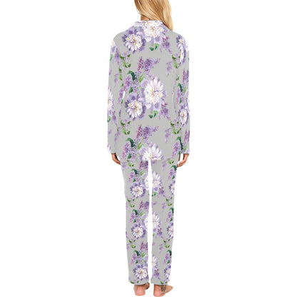 Lilac Pattern Print Design LI07 Women's Long Pajama Set