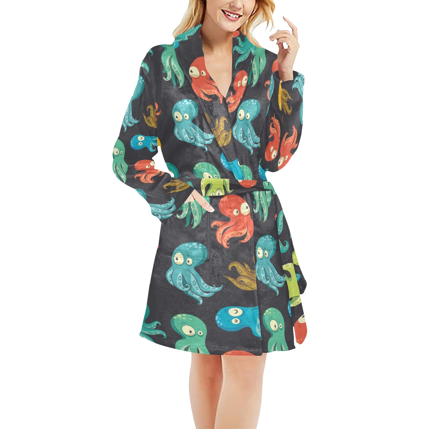 Octopus Pattern Print Design A01 Women's Fleece Robe