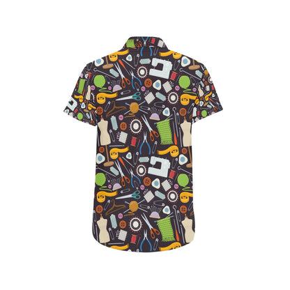 Sewing Equipment Print Design LKS308 Men Short Sleeve Button Up Shirt