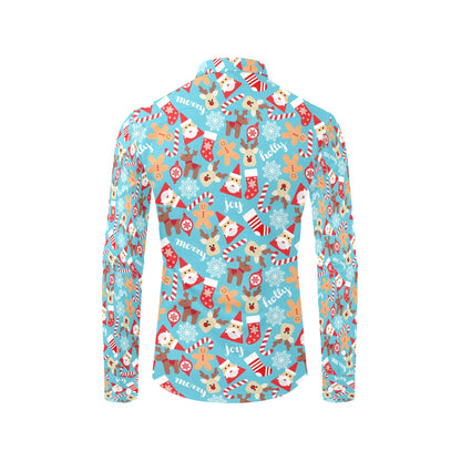 Santa Christmas Themed Print Design LKS306 Men's Long Sleeve Dress Shirt
