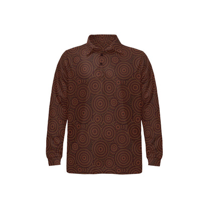 Aboriginal Pattern Print Design 02 Long Sleeve Polo Shirt For Men's