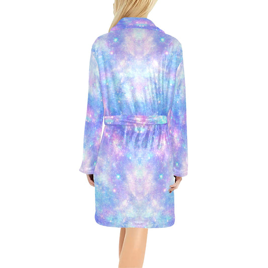 Galaxy Stardust Pastel Color Print Women's Fleece Robe