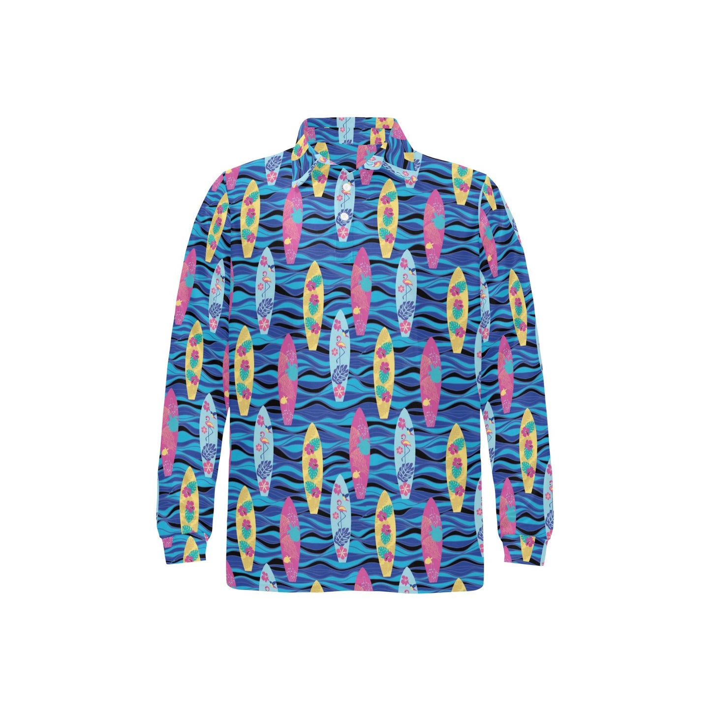 Surfboard Print Design LKS304 Long Sleeve Polo Shirt For Men's