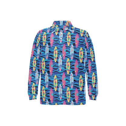 Surfboard Print Design LKS304 Long Sleeve Polo Shirt For Men's