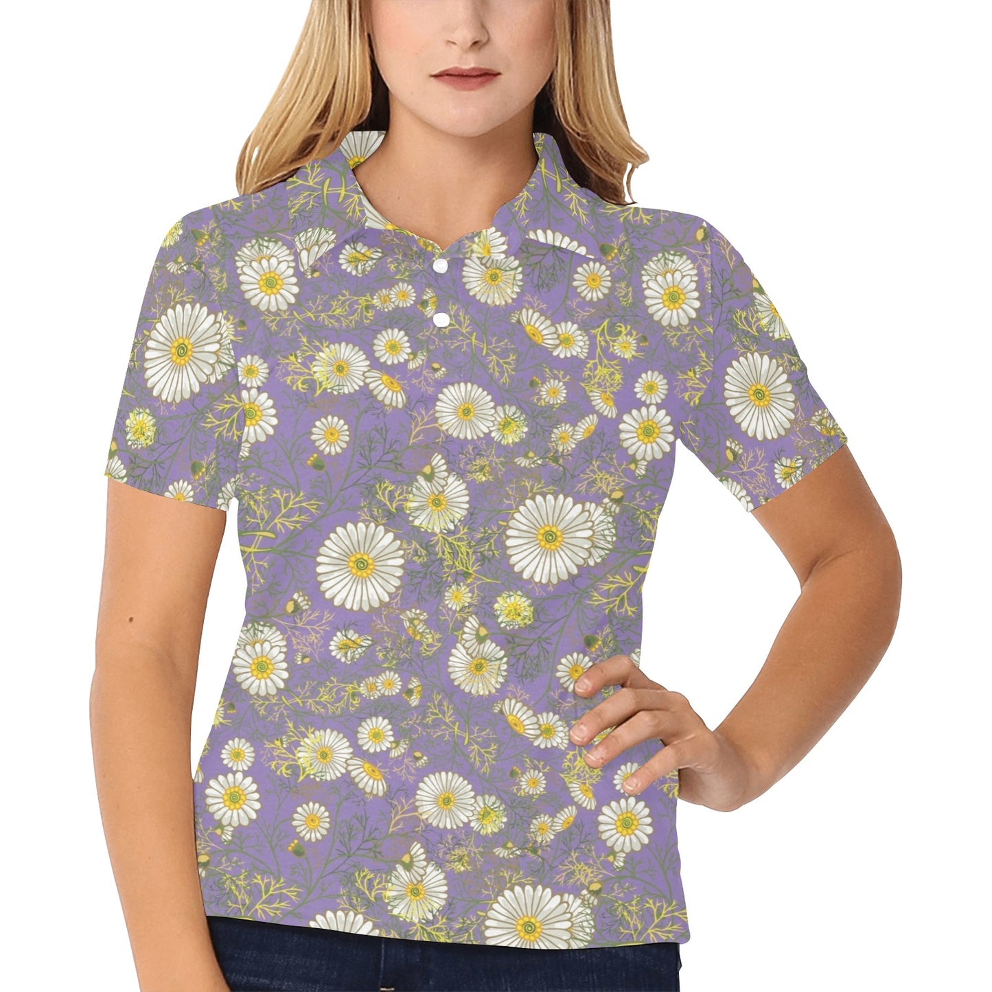 Daisy Pattern Print Design DS011 Women's Polo Shirt