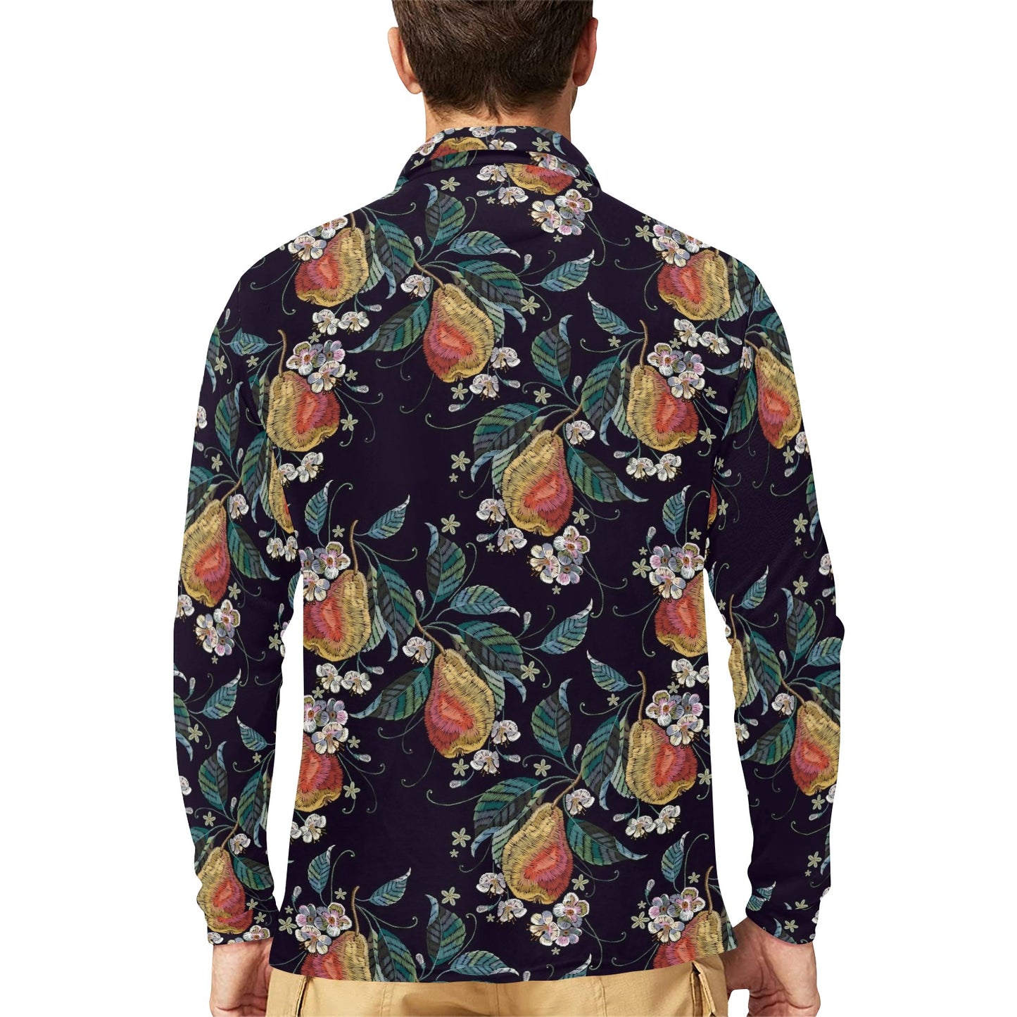 Pear Pattern Print Design PE02 Long Sleeve Polo Shirt For Men's