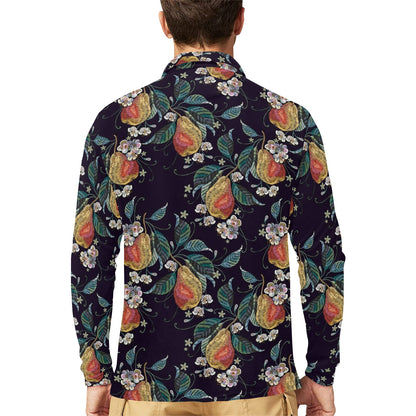 Pear Pattern Print Design PE02 Long Sleeve Polo Shirt For Men's