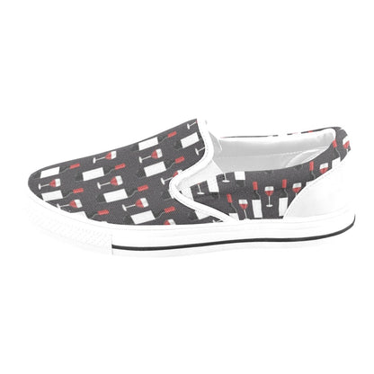 Wine Print Design LKS309 White Slip Ons Canvas Women's Shoes