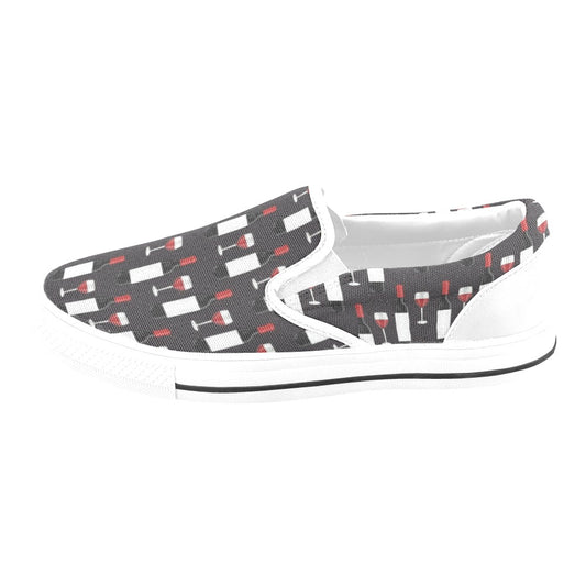 Wine Print Design LKS309 White Slip Ons Canvas Women's Shoes