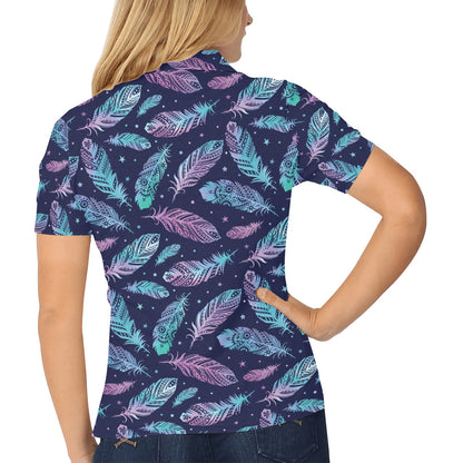 Feather Aztec Design Print Women's Polo Shirt