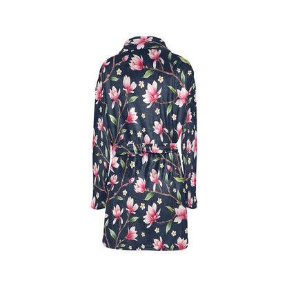 Magnolia Pattern Print Design MAG09 Women's Fleece Robe