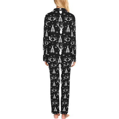 Deer Native Indian Print Pattern Women's Long Pajama Set