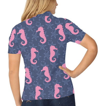 SeaHorse Pink Pattern Print Design 02 Women's Polo Shirt
