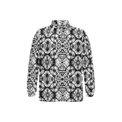 Tie Dye Black White Design Print Long Sleeve Polo Shirt For Men's