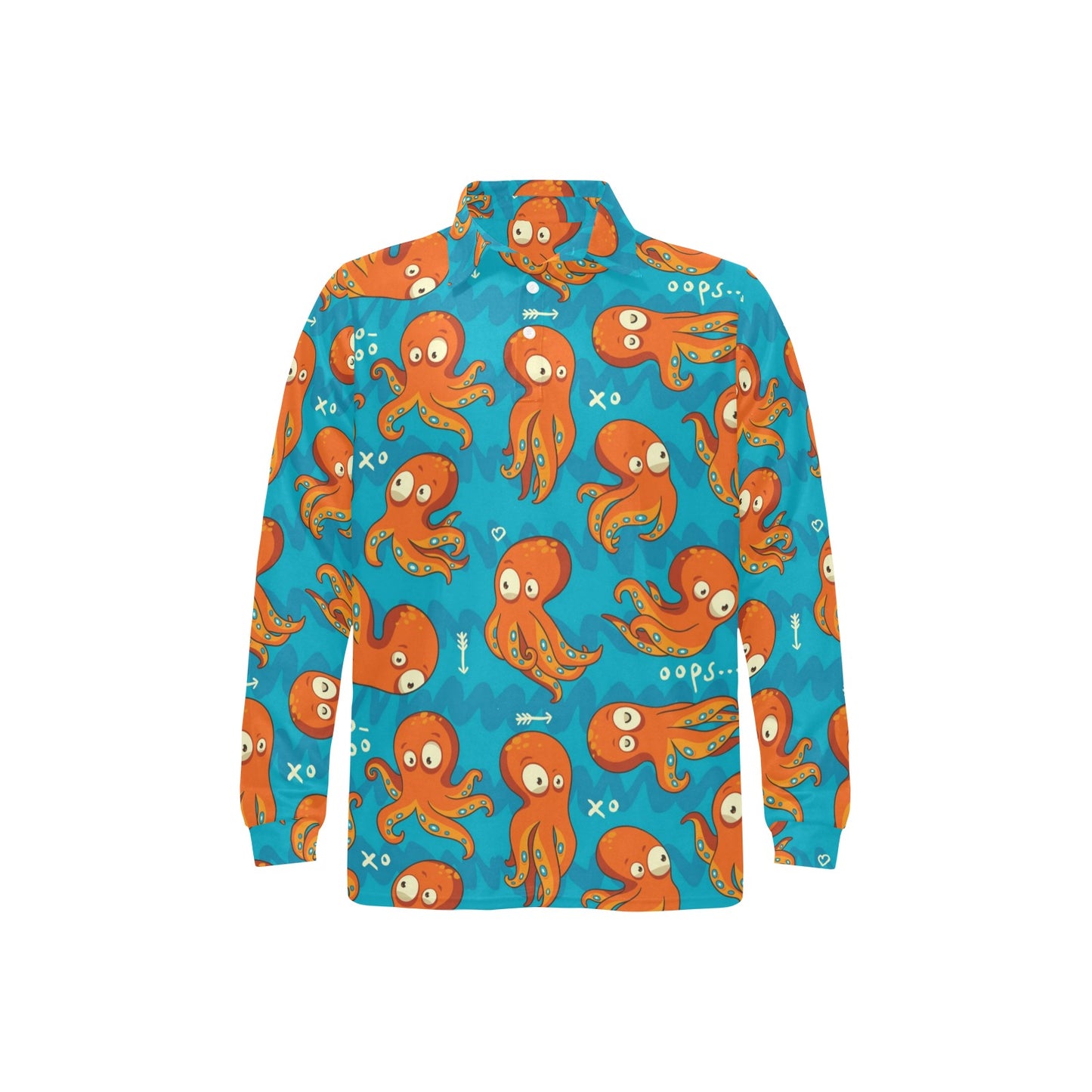 Octopus Pattern Print Design A02 Long Sleeve Polo Shirt For Men's