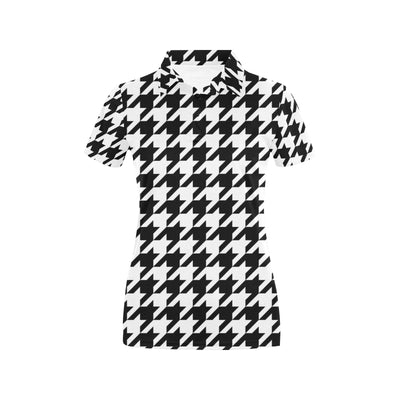 Houndstooth Black White Pattern Print Design 05 Women's Polo Shirt