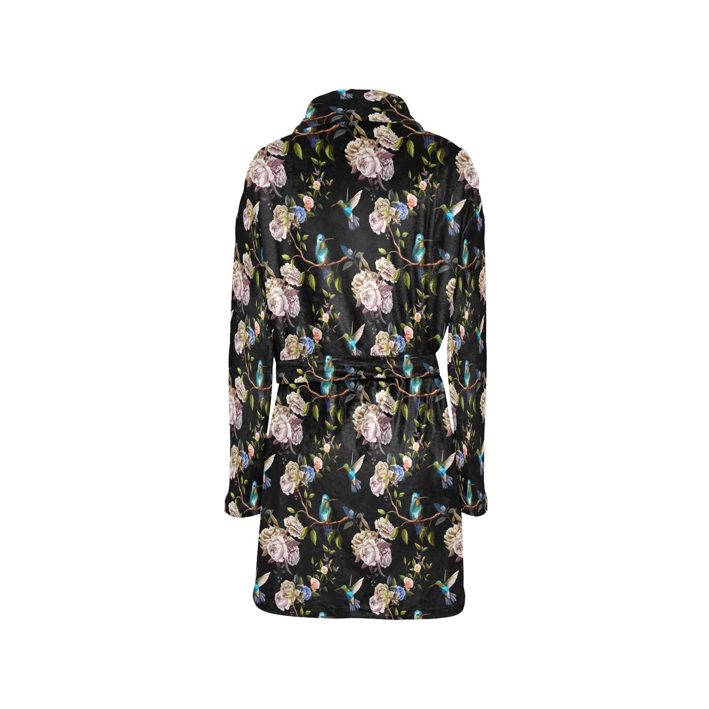 Hummingbird Flower Themed Print Women's Fleece Robe