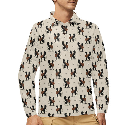 Ancient Greek Print Design LKS3010 Long Sleeve Polo Shirt For Men's