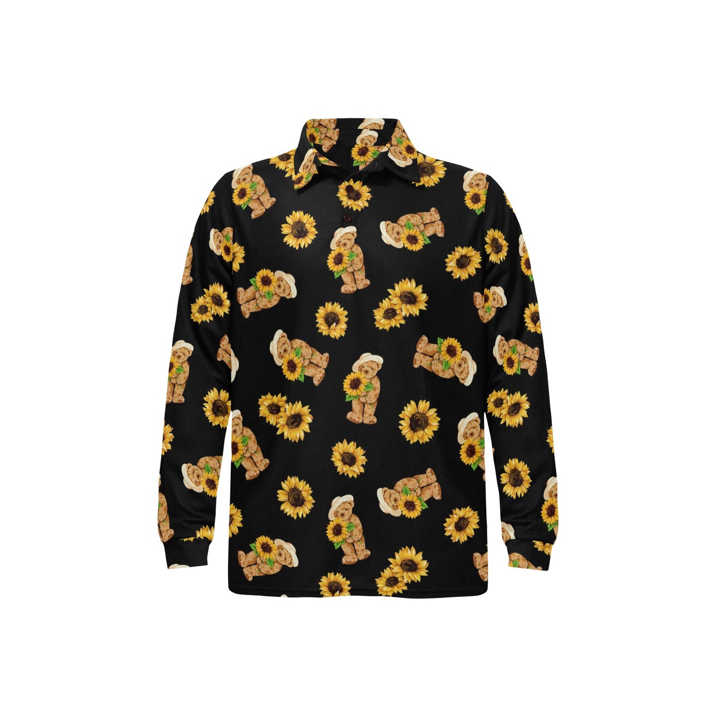 Sunflower Pattern Print Design SF016 Long Sleeve Polo Shirt For Men's