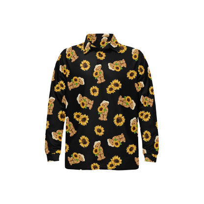 Sunflower Pattern Print Design SF016 Long Sleeve Polo Shirt For Men's