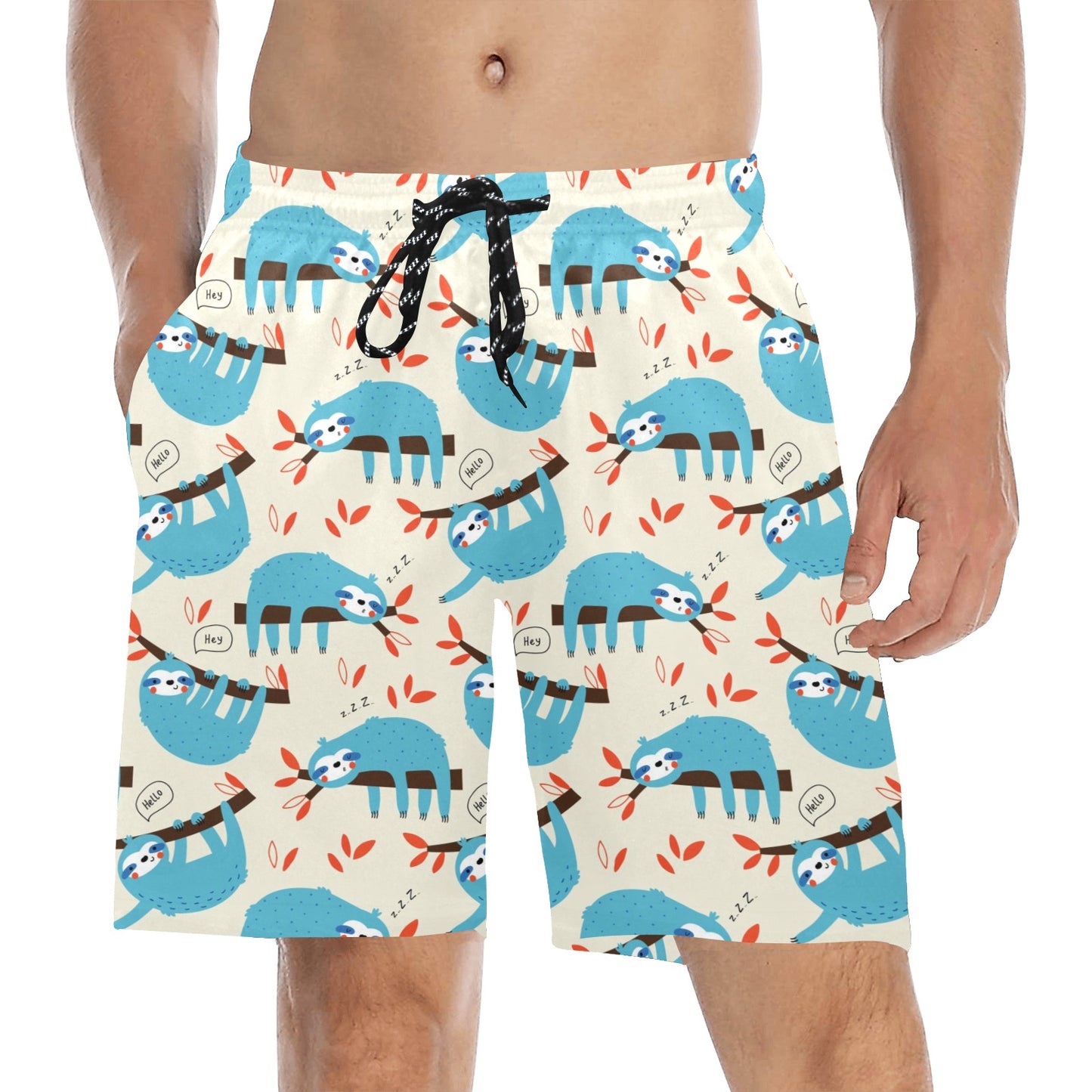 Sloth Print Design LKS3011 Men's Swim Trunks Beach Shorts
