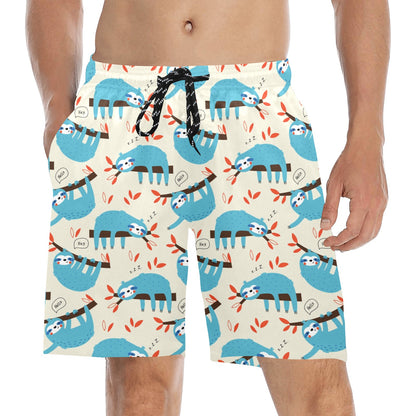 Sloth Print Design LKS3011 Men's Swim Trunks Beach Shorts