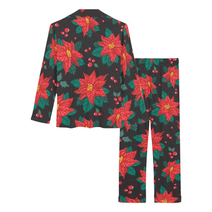 Poinsettia Pattern Print Design POT07 Women's Long Pajama Set
