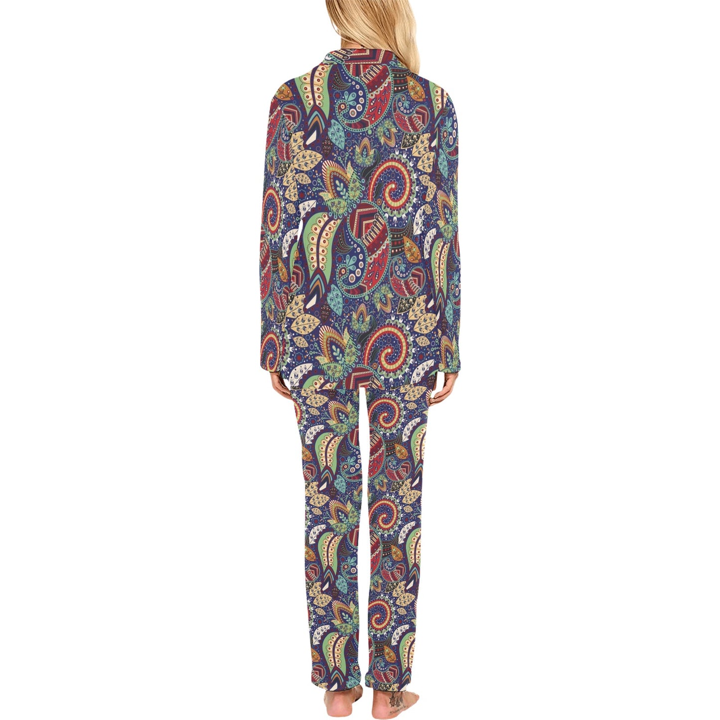 Paisley Boho Pattern Print Design A03 Women's Long Pajama Set