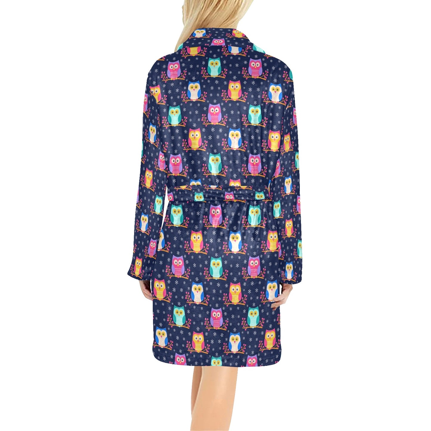 Owl Cute Themed Design Print Women's Fleece Robe