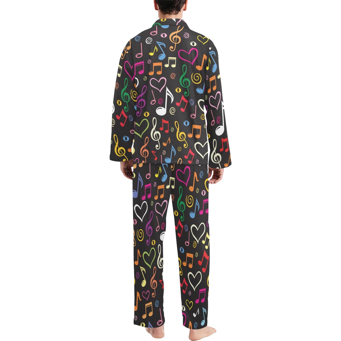 Music note Pattern Print Design A01 Men's Long Pajama Set