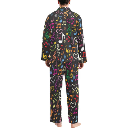 Music note Pattern Print Design A01 Men's Long Pajama Set