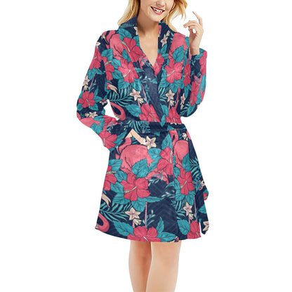 Flamingo Red Hibiscus Pattern Women's Fleece Robe