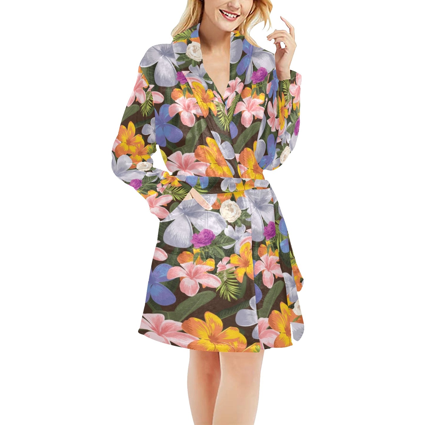 Plumeria Pattern Print Design PM03 Women's Fleece Robe