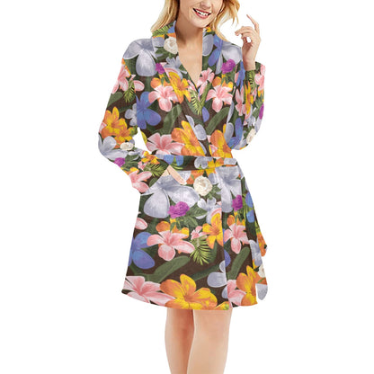 Plumeria Pattern Print Design PM03 Women's Fleece Robe