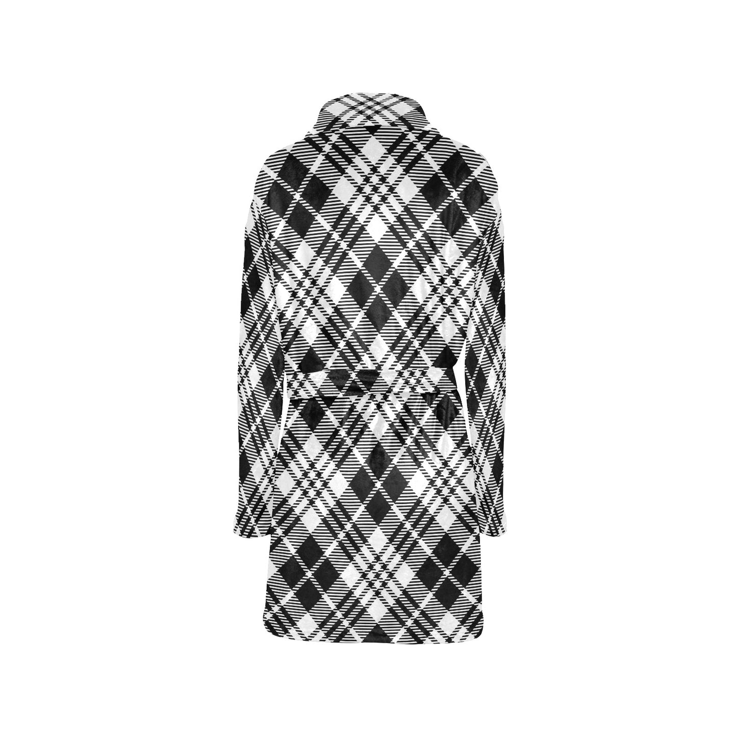 Plaid Black White Pattern Print Design A02 Women's Fleece Robe