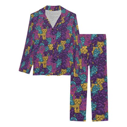 Yorkshire Terriers Print Design LKS3010 Women's Long Pajama Set