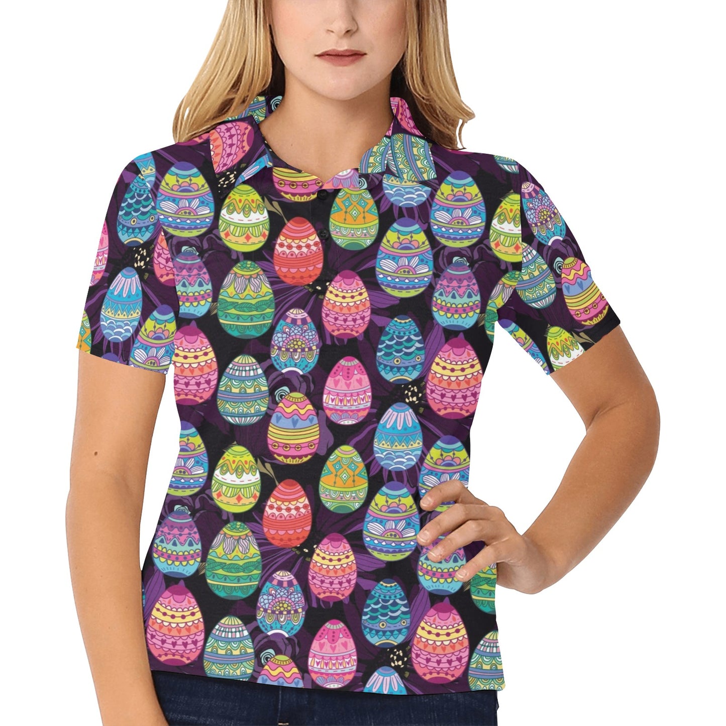 Easter Eggs Pattern Print Design RB08 Women's Polo Shirt