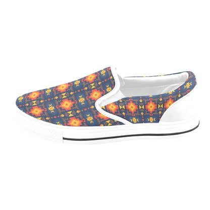 Southwest Pattern Print Design LKS307 White Slip Ons Canvas Women's Shoes