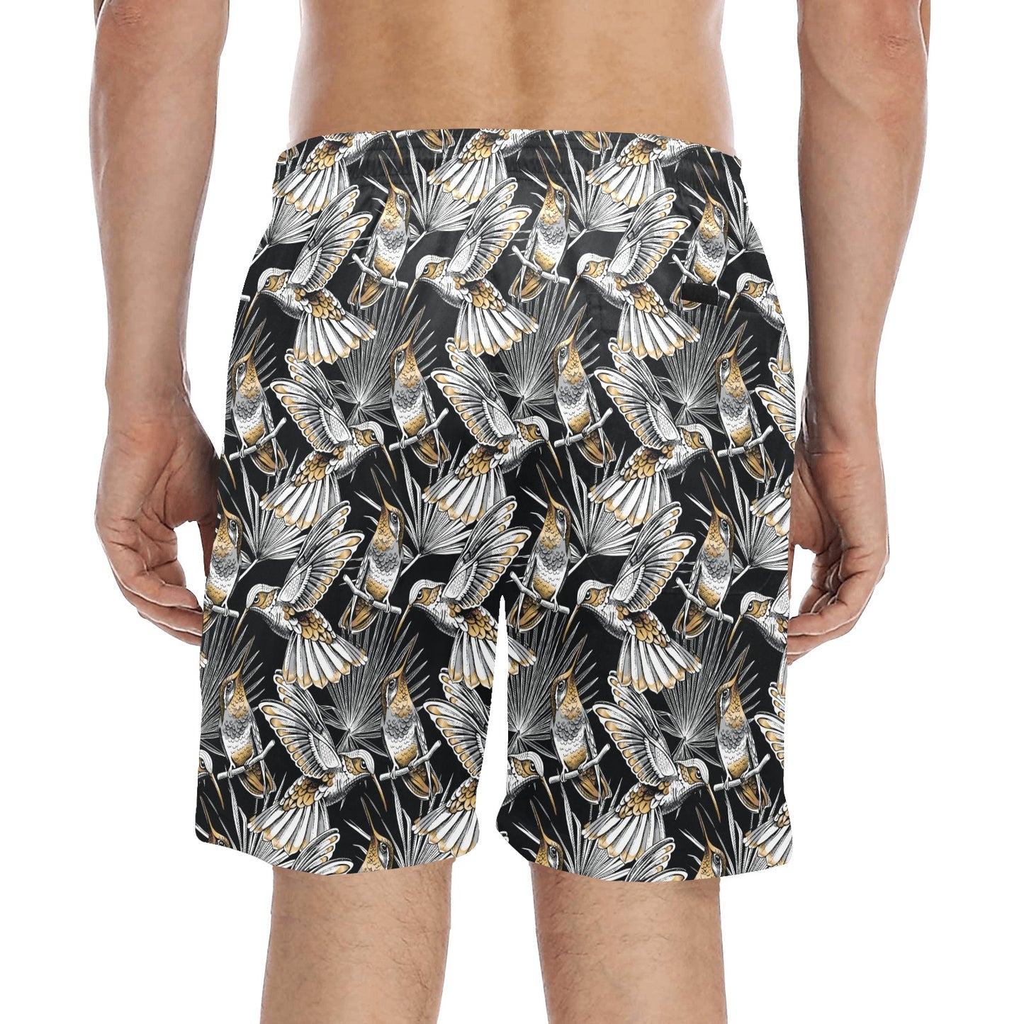 Hummingbird Gold Design Themed Print Men's Swim Trunks Beach Shorts