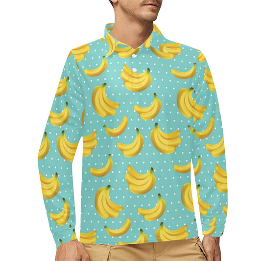 Banana Pattern Print Design BA02 Long Sleeve Polo Shirt For Men's