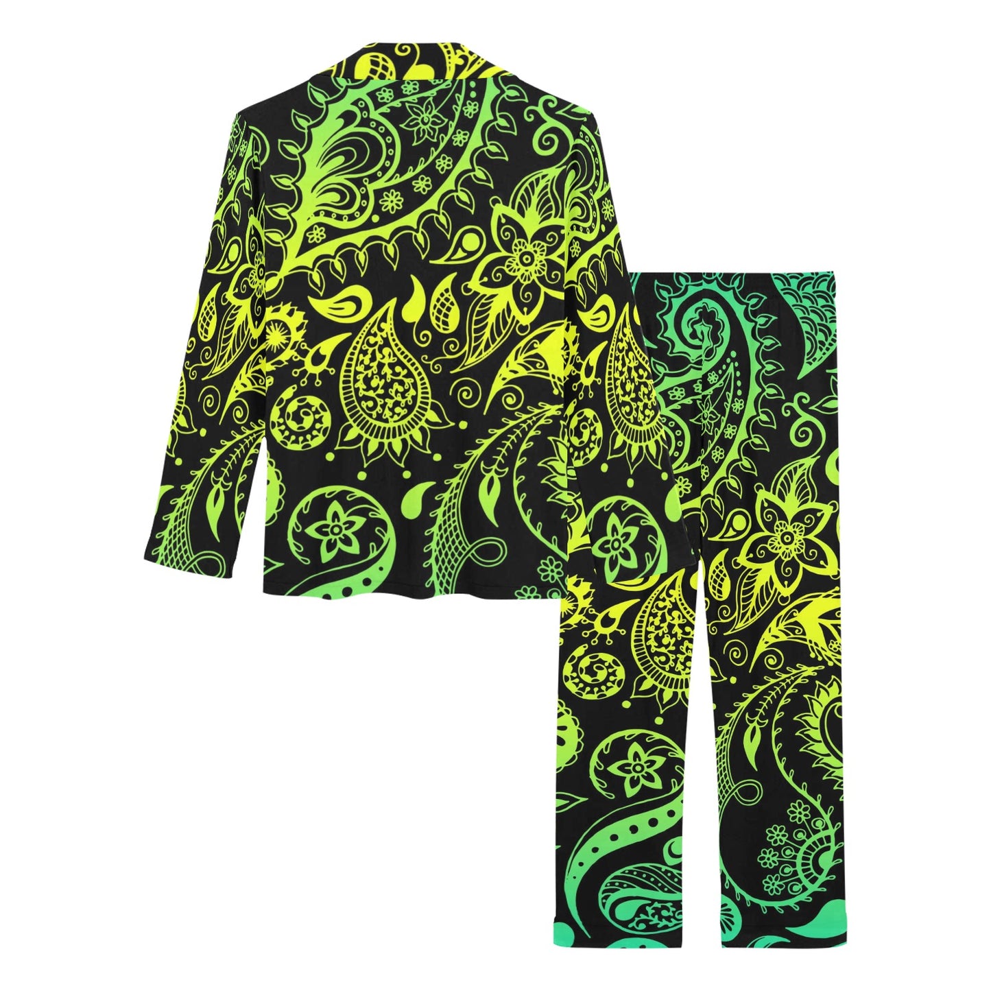 Paisley Green Design Print Women's Long Pajama Set