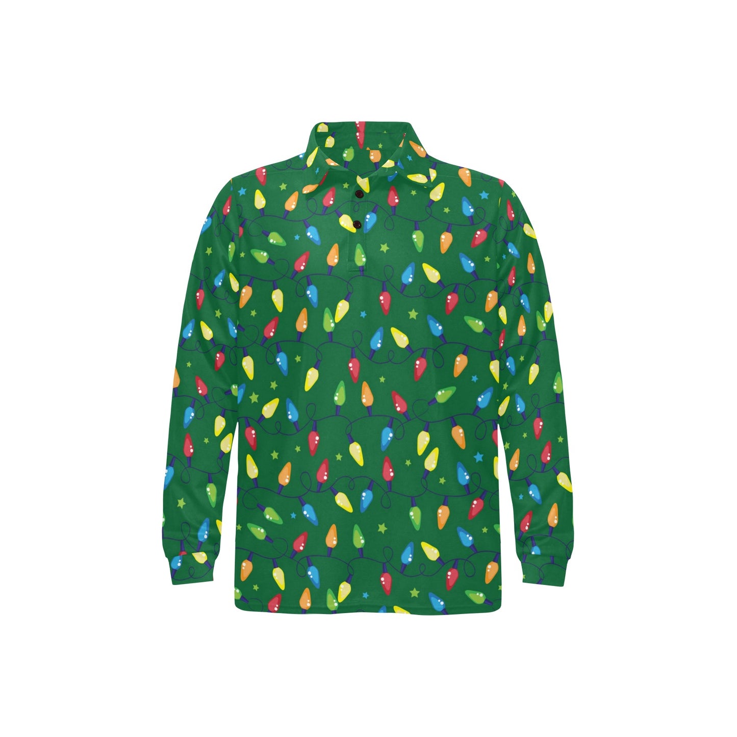 Christmas Light Pattern Print Design 02 Long Sleeve Polo Shirt For Men's