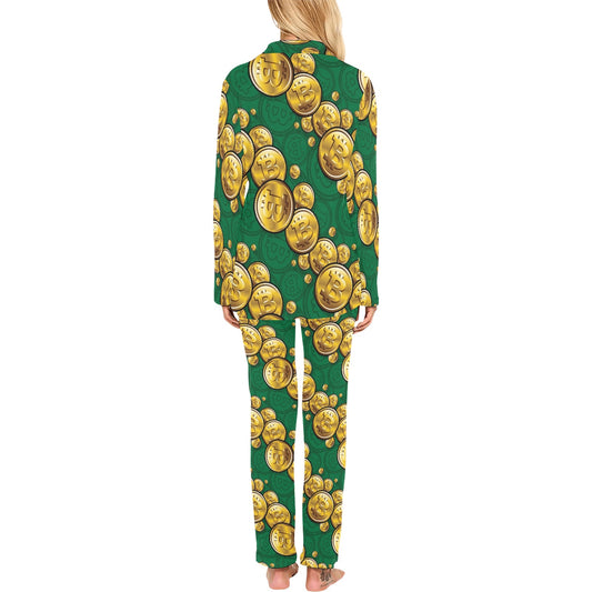 Bitcoin Pattern Print Design DO02 Women's Long Pajama Set