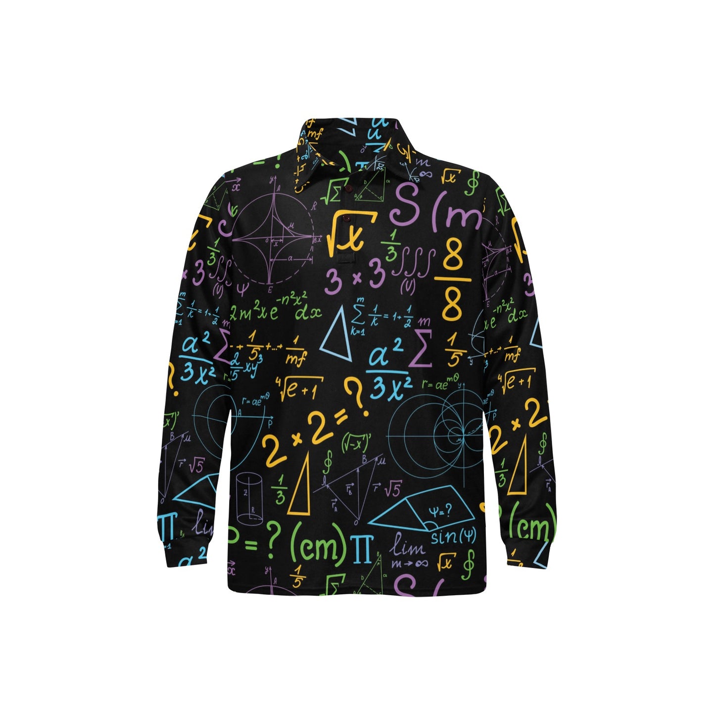 Math Pattern Print Design 03 Long Sleeve Polo Shirt For Men's