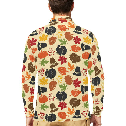 Thanksgiving Print Design LKS303 Long Sleeve Polo Shirt For Men's