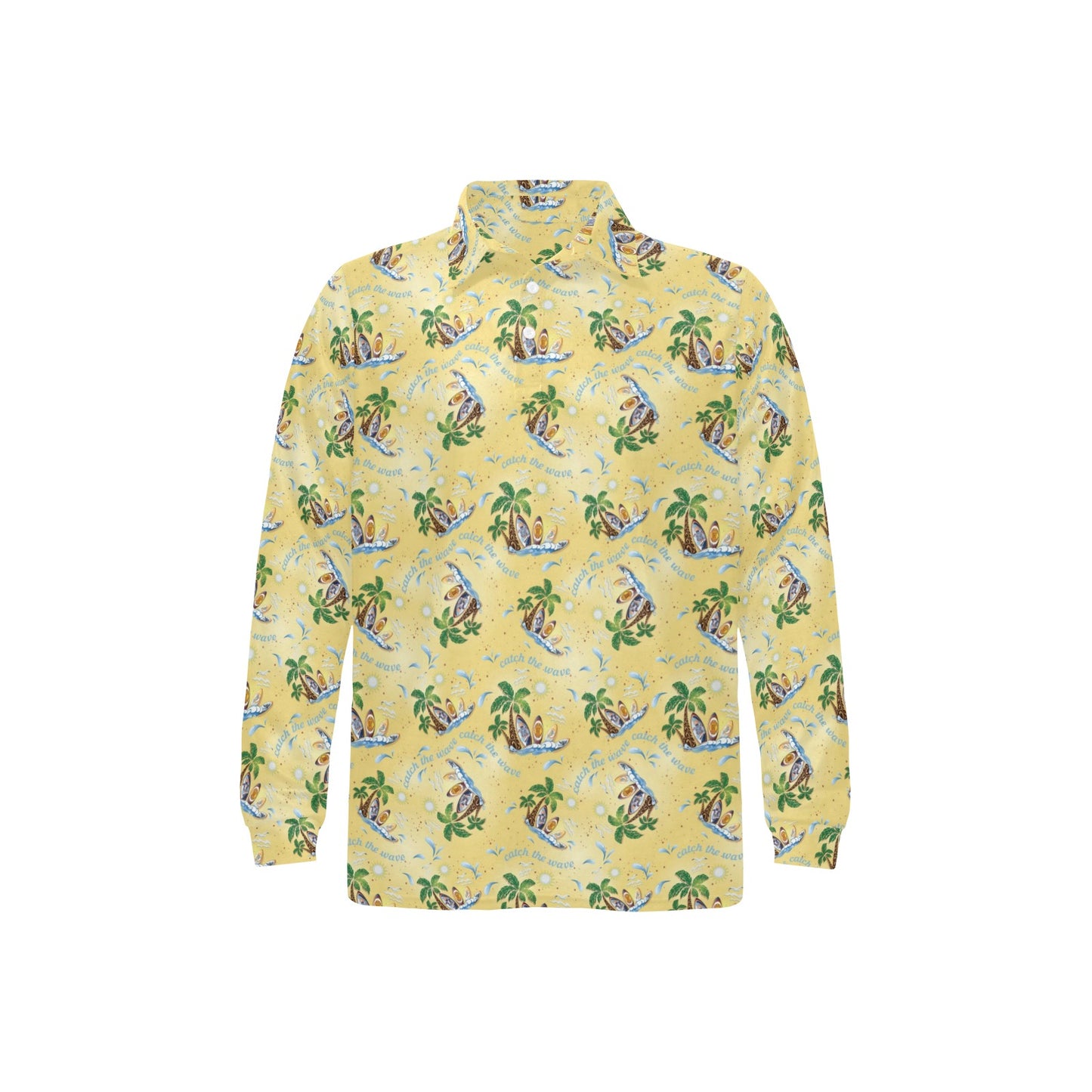 Surf Catch the Wave Design Long Sleeve Polo Shirt For Men's