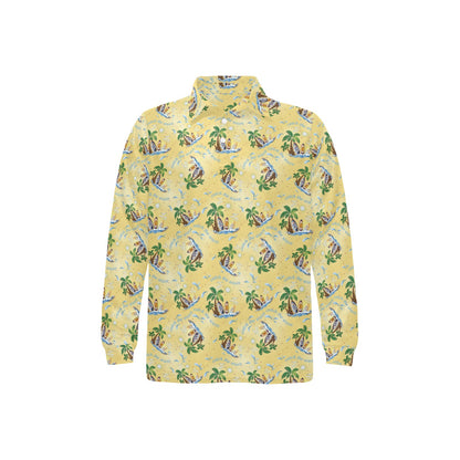 Surf Catch the Wave Design Long Sleeve Polo Shirt For Men's