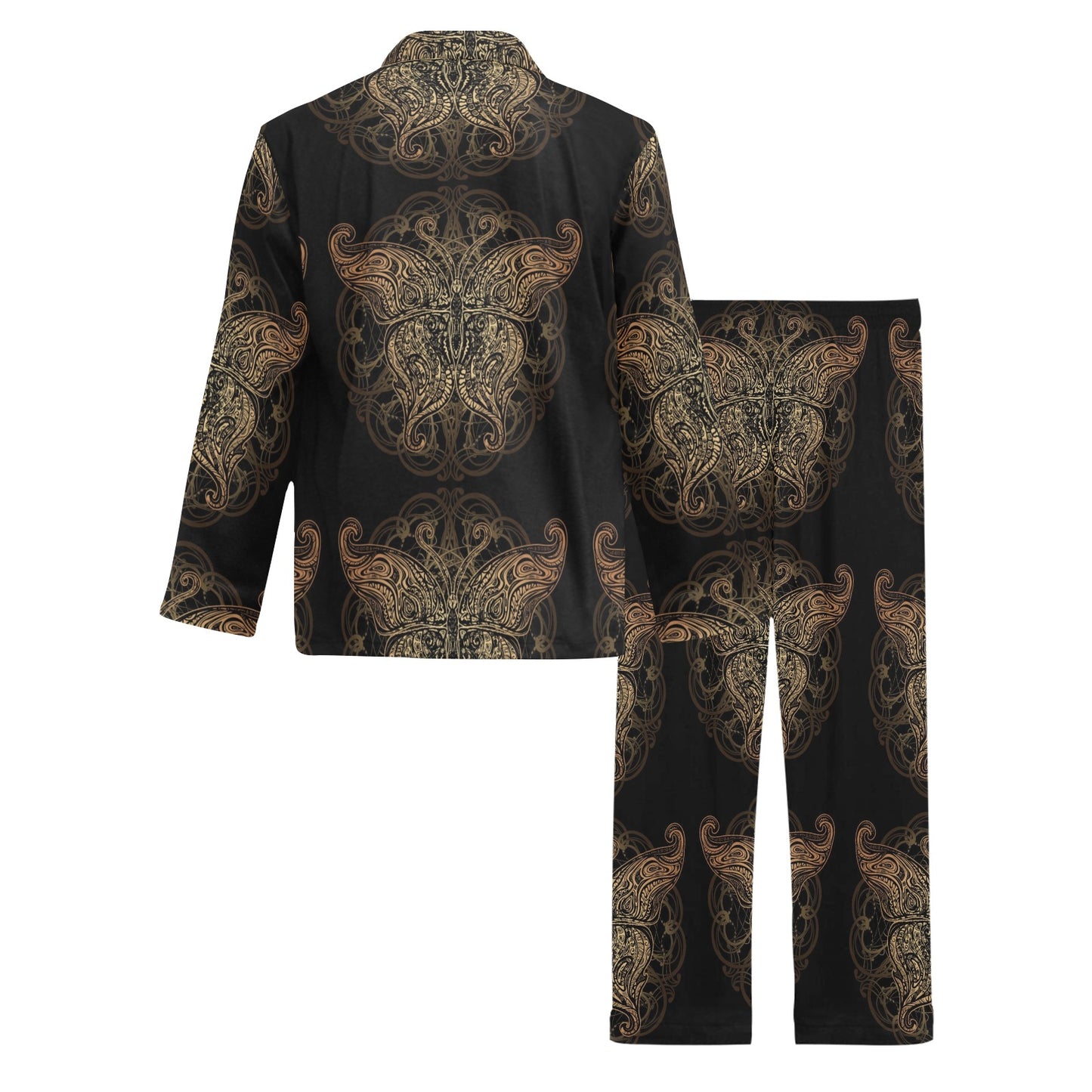Gold Butterfly Ornamental Men's Long Pajama Set