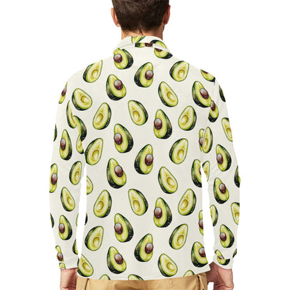 Avocado Pattern Print Design 01 Long Sleeve Polo Shirt For Men's